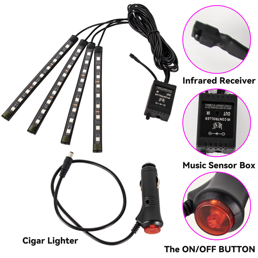 Néon 48 72 LED voiture intérieur ambiant pied lumière avec USB sans fil à distance musique App contrôle Auto RGB atmosphère lampes décoratives
