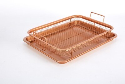 Bandeja de cobre para hornear, sartén antiadherente para asar aceite, cesta de patatas fritas, plato de parrilla, herramientas de cocina de malla para barbacoa casera: Square Gold