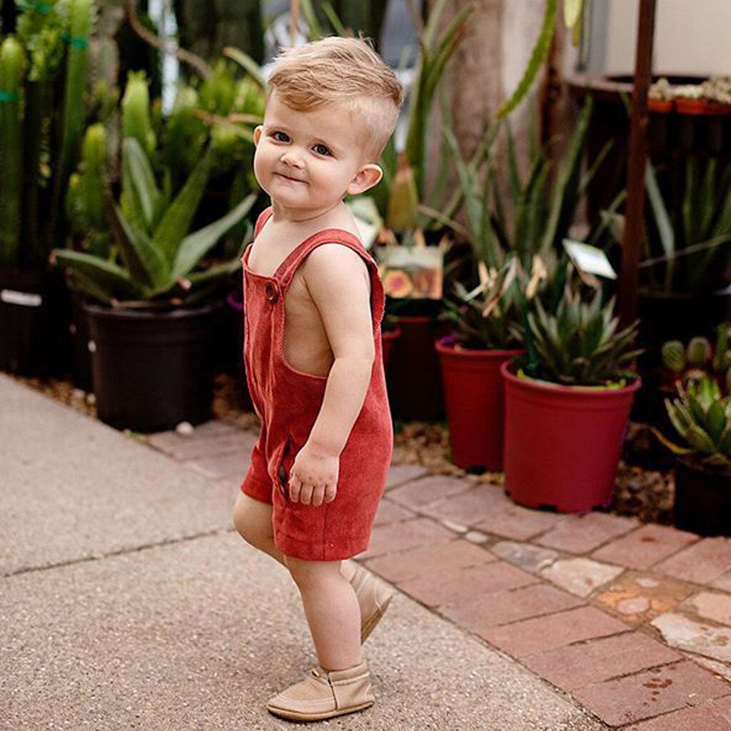 Newborn Infant Baby Boys Girls Cotton Sleeveless Solid Clors Romper Jumpsuit Straps Shorts Overalls Bib Pants Clothes#p4