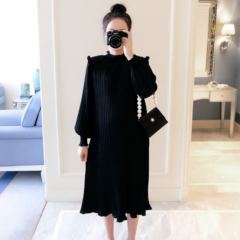 Spring Maternity Dresses Chiffon Pleated Long Pregnancy Dress Casual Loose Maternity Clothes For Pregnant Women
