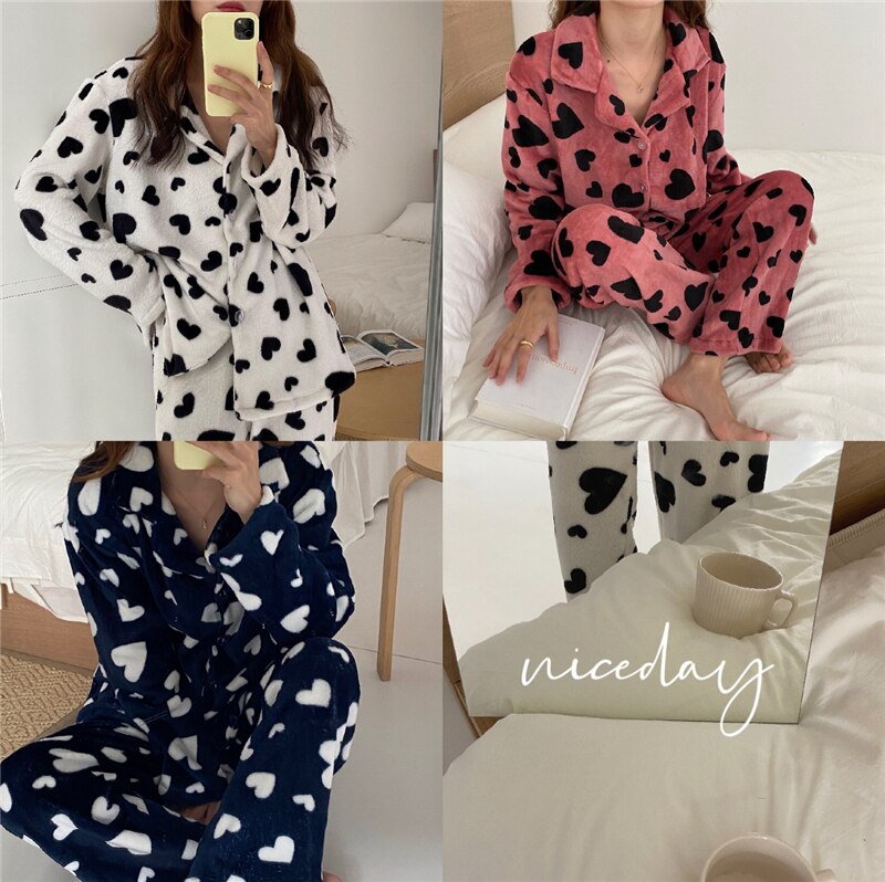 winter warm cardigans pajamas set cute home set long sleeve jacket elastic pants pijamas 2 piece set home clothes tops coat