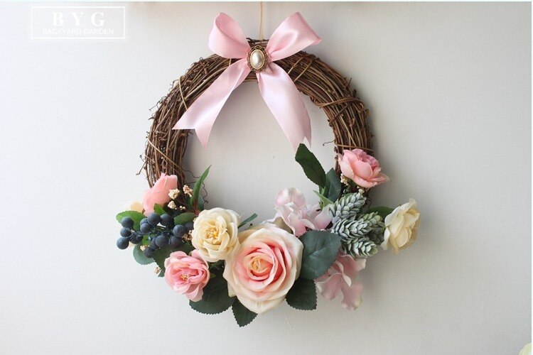 Sztuczne kwiaty jedwabne róże eukaliptusowe jagody drzwi nadproża kwiat lustro girlanda z kwiatów wieniec ślub tło z kwiatami rekwizyty