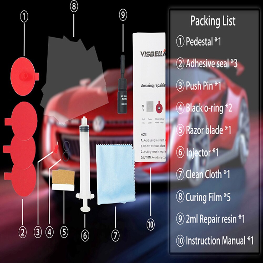 VISBELLA 2pcs Windshield Repair Kit Car Windscreen Window Repair Scratch Chip Crack Restore Fix Glass Renwal Tools Polishing