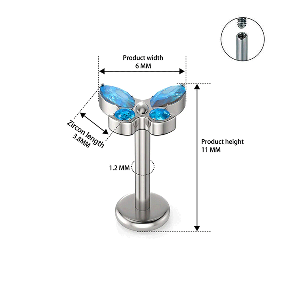 G23 joyería de titanio oreja Stud mariposa CZ piedras labio nariz Piercing pendiente cartílago de la oreja Tragus anillos para mujeres Daith