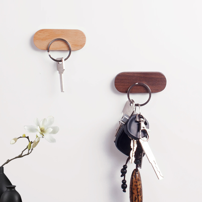Massivt tre magnetisk jern krok nøkkel oppbevaring magnet veggheng massivt tre krok tre veggdekorasjon magnetisk nøkkelholder