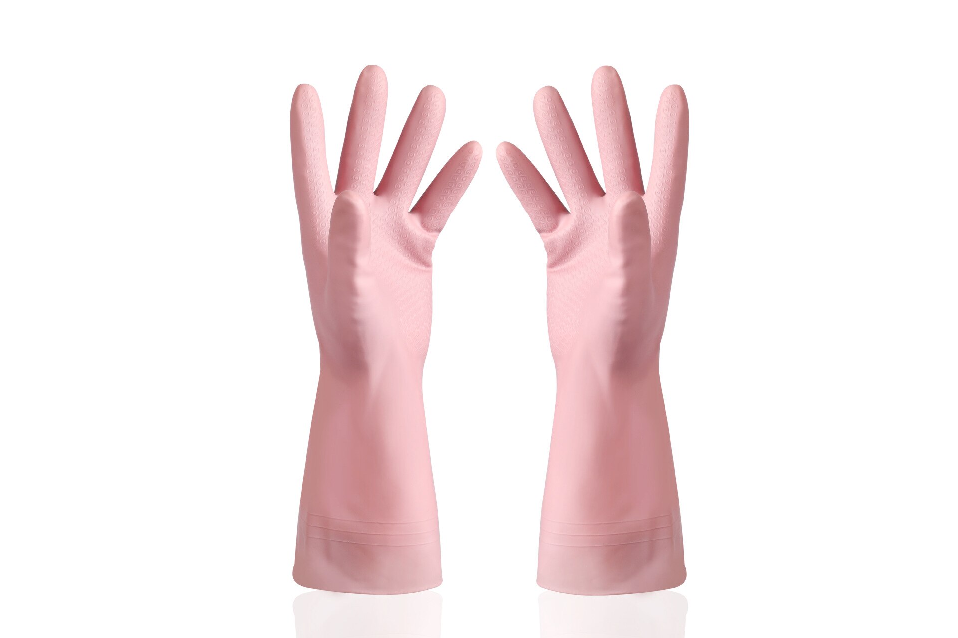 Guantes de látex de goma para lavar platos para mujer, finos, impermeables y duraderos, para limpieza de tareas domésticas, ropa de lavandería para el hogar: Pink / L