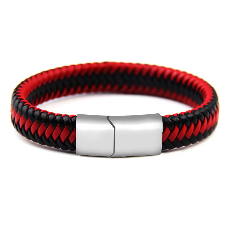 nouvelle Punk Rock Style Trengy bijoux aimant à la main dames Bracelet en cuir hommes accessoires Couple: black red