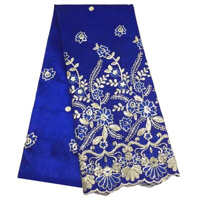 Tissu africain George en soie, tissu en dentelle George, bleu royal, matériel de couture, 5yards