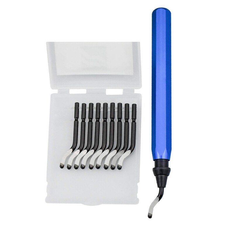 Handle Burr Metal Deburring Remover Cutting Tool with 10pcs Rotary Deburr Blades Removing for Aluminium Copper Wooden Plastic
