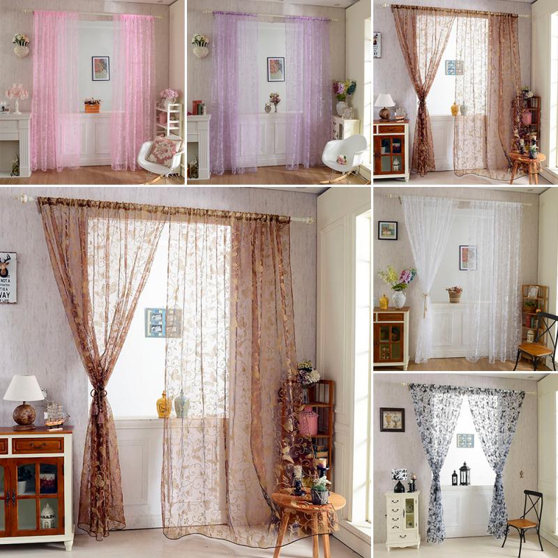 Cortina flocada para ventana, flores y mariposas con estampado de mosquitera, gasa de Color sólido, cortinas duraderas de para el hogar, Hotel y oficina