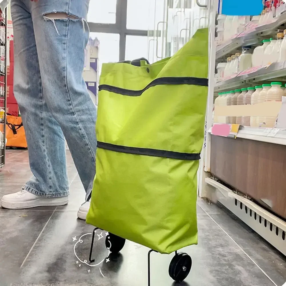 Shopping Bag with Pockets Versatile Portable Shopping Cart oldable with Wheels for Shopping Traveling folding bag hang big bags