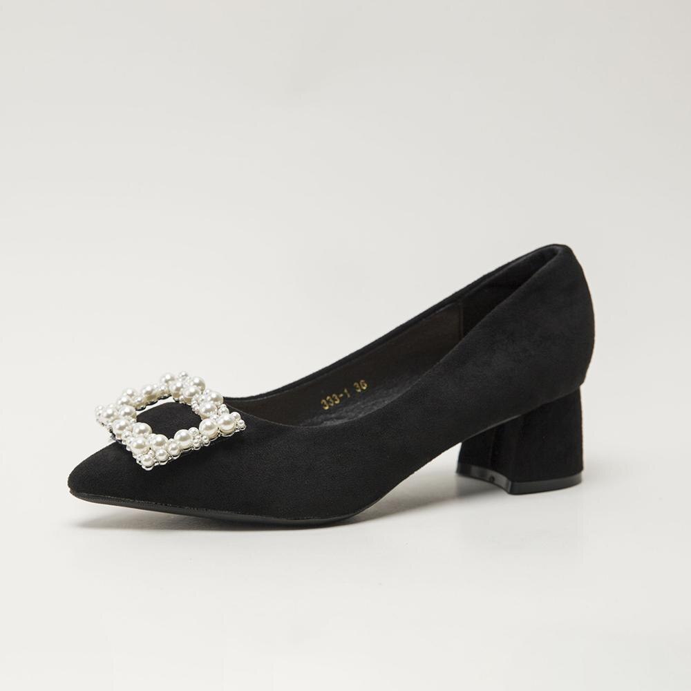 String perle boucle femme pompes grande taille 34-43 bout pointu perle troupeau mary janes gros med-talons hauts chaussures femmes mujer pisos