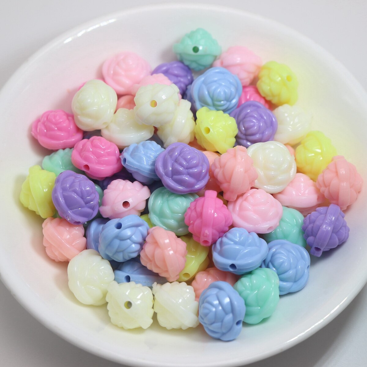 100 Mixed Pastel Color Acrylic Beads Charm Various Shape Flower Heart Kids Craft: Flower Beads 12mm
