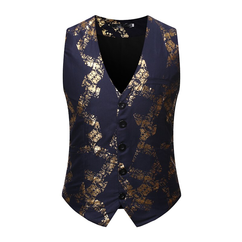 Mens Steampunk Gothic Pak Vest Brand Slim Fit Mouwloze Vest Mannen Party Nachtclub Colete Masculino Sociale Blazer: navy / XL