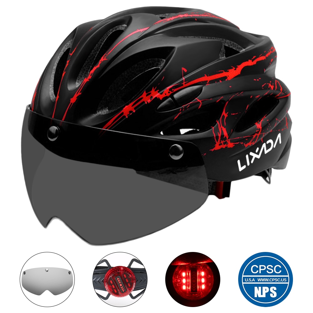 Casco de ciclismo con gafas magnéticas desmontables, luz LED para bicicleta de montaña, cascos de bicicleta, casco Protector de seguridad, Ventilación de 18