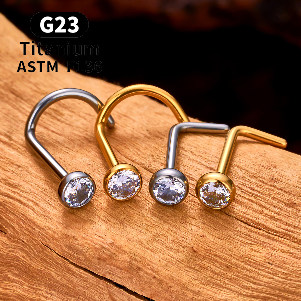 1/10 Uds ASTM F136 G23 Piercing de titanio para la nariz 20G tachuelas para la nariz en forma de L con circonita 2-3mm anillos para la nariz joyería para Piercing de la nariz