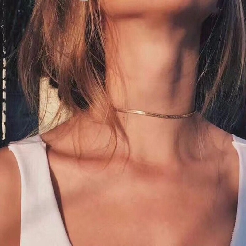 Clavicle Blade Statement Women Gold Silver Color Stainless Steel 30+7cm Snake Choker Necklace Chain