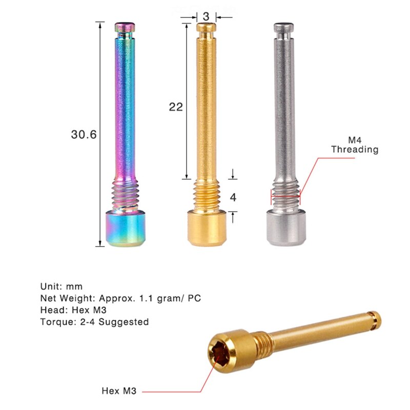Pernos de titanio M4 para pastilla de freno de disco de bicicleta, insertos de perno roscado, tornillo para pinza de disco hidráulico XT R XT