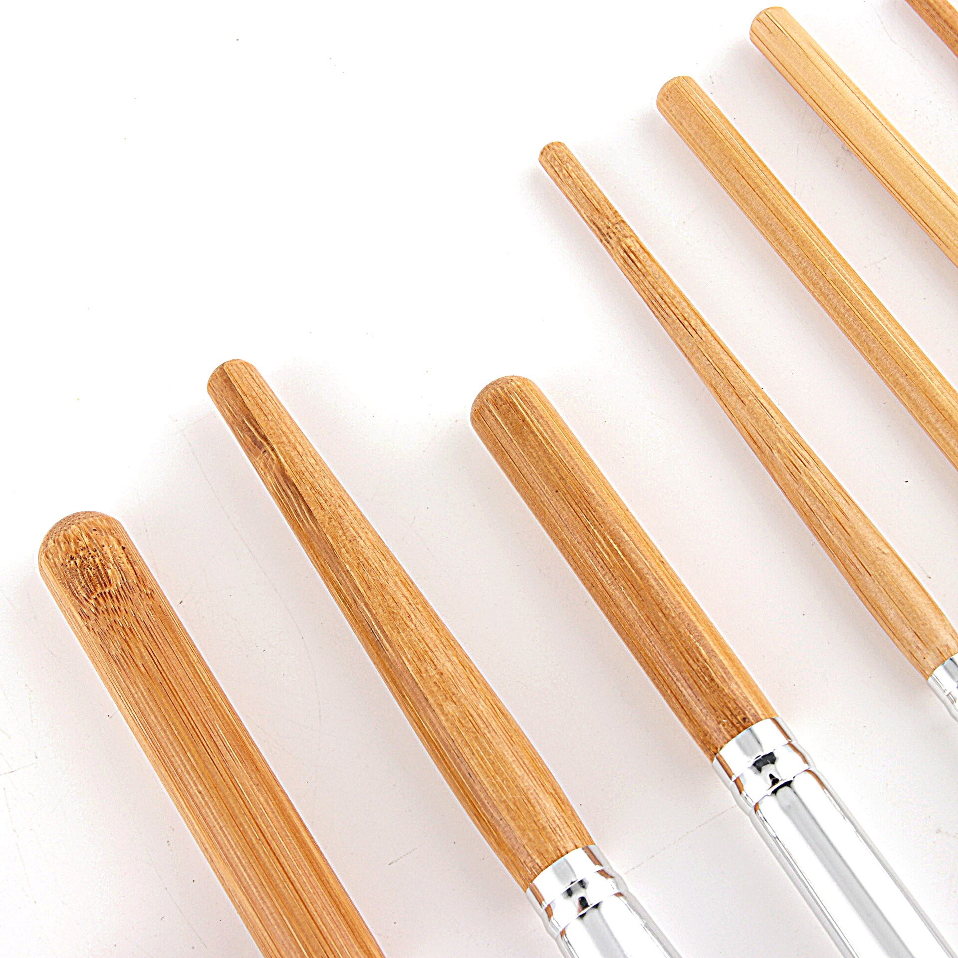 11 stk naturligt bambus håndtag makeup børster sæt foundation blending kosmetisk make-up værktøjssæt med bomuldspose