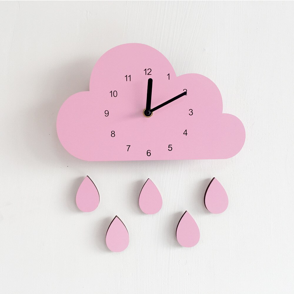 Nordic Stijl Nursery Klok Houten Cloud Klok Muur Opknoping Decoratie Scandinaivan Stijl Muur Decor Kinderkamer Decor Houten Board: Roze