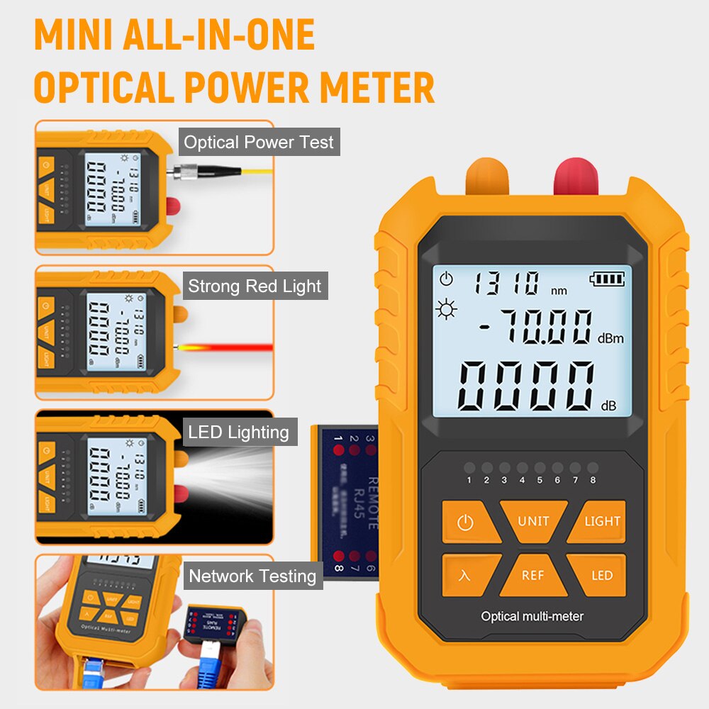 Fiber Optical Power Meter Red Light -70~+3dBm Mini Optical Power Network Cable Meter Digital Light Power Tester with Wavelength