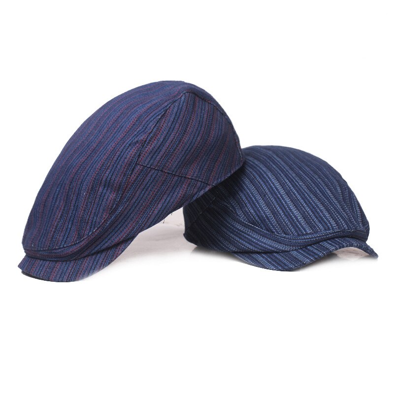 Chapeau en bec de canard respirant pour homme et femme, bérets à rayures bleues, casquette plate en coton, été automne, BLM319