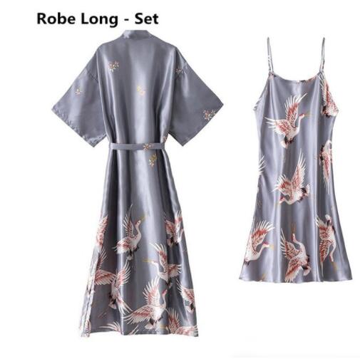 Vrouwen Nachtjapon Ijs Zijde Chinese Stijl Kraan Print Half Mouw Kimono Badjas Bruid Bruidsmeisje Bruiloft Lange Gewaad Niet-pak: XXXL / Black
