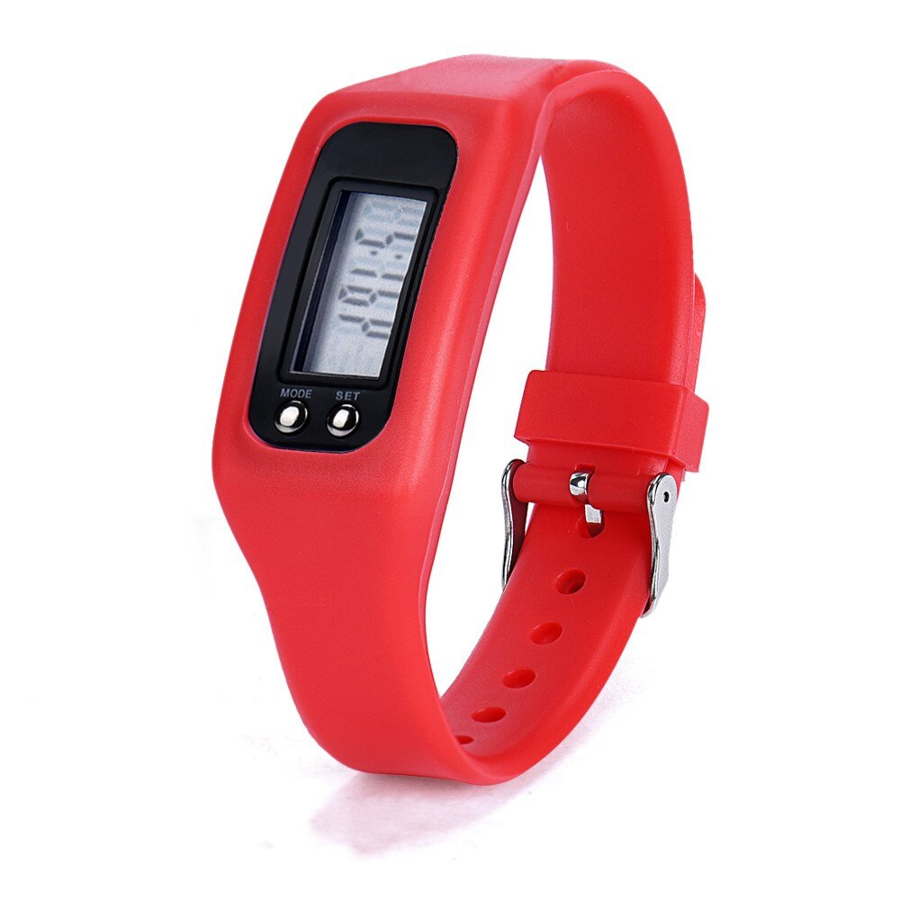Children Silicone Digital LCD Pedometer Distance Calories Counter Sport Watch: Red
