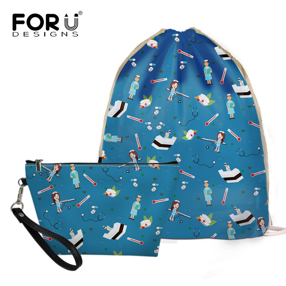 FORUDESIGNS Women’s Drawstring Bag Sets Nurse Girls Woman Foldable School Girls Cloth Backpack Small Shoes Pack: BLG3656Z3Z8