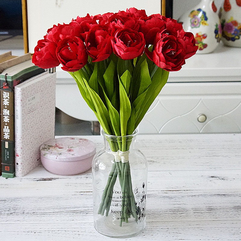 6 uds./ramo de flores de tulipanes artificiales franceses para de boda, decoración de jardín, tulipanes de seda con manos y flores falsas