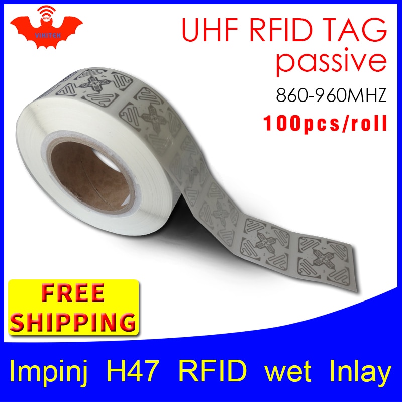 Uhf Rfid Tag Epc 6C Sticker Impinj H47 Natte Inlay 915mhz868mhz860-960MHZ Higgs3 100 Stuks Adhesive Passieve Rfid Label