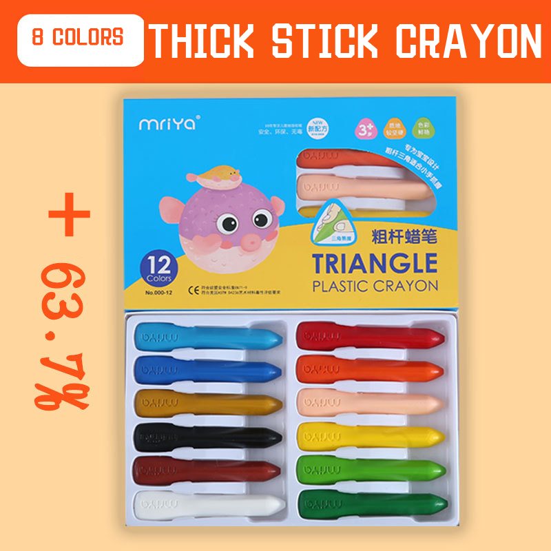 CHEN LIN Triangular Big Head Crayons Safe Non-toxic Triangular Thick Rod Colouring Pencil for Kids Children Drawing Art Supplies: 12 colors