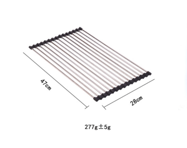 Kitchen Sink Rack Dish Drying Rack Foldable Roll-up Sink Draining Rack Stainless Steel Household Magic Rolling Sink Stand Black: 15 Tubes Large