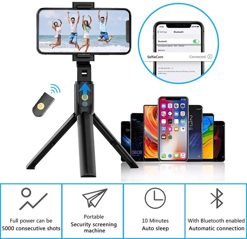 Bluetooth-Compatibel Selfie Stok 3 In 1 Selfie Stok Uitschuifbare Statief Met Bluetooth-Compatibele Afstandsbediening Telefoon Houder fo