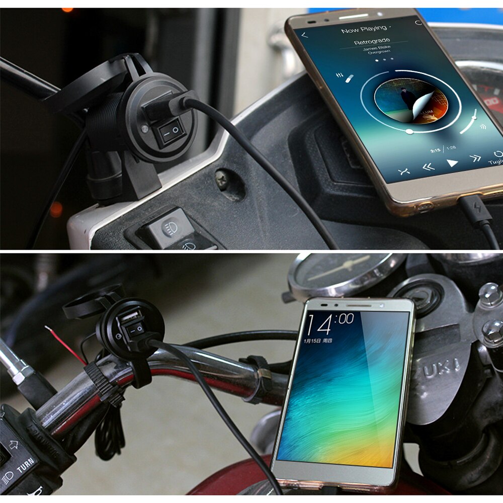 12V 24V USB Waterproof Motorcycle Switch Socket Motorbike Charger 5V 2.1A Cigarette Lighter Adapter for Mobile Phone