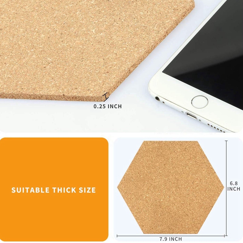 Mindsoft 16 Pcs Hexagon Cork Board For Walls With 50 Wooden Push Pins 6.7 X 5.9