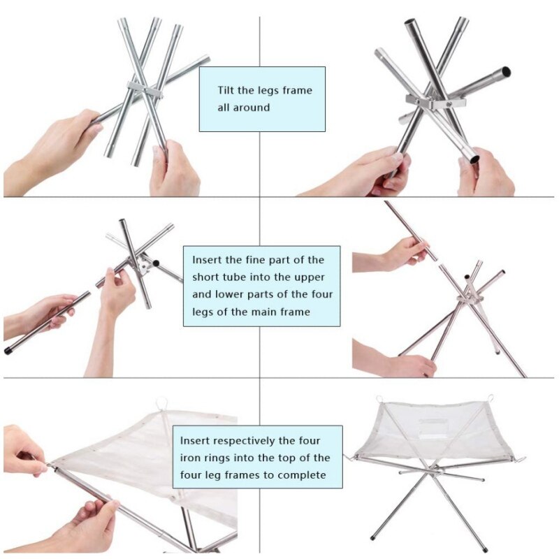 Portabel eldstad utomhus: kollapsande eldstad i stålnät - perfekt för camping, bakgård och trädgård - bärväska inchot