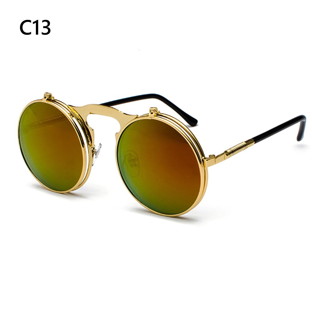 1 PC Vintage Punk Round Flip Up Sunglasses for Men Women Steampunk Driving Sunglasses Summer UV Protection Eyewear: 13