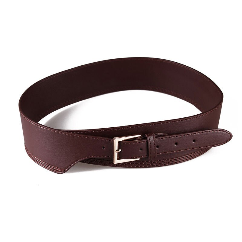 104cm pu læder bredt bælte unisex ensfarvet krop korset talje bælte guld pin spænde luksus jeans kjole dekorative linning: Kaffe