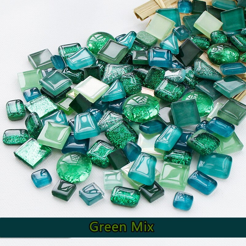 100g/3.52oz Glass Mosaic Tiles Multi Shape/Color Mixed Tiles Diversified Mosaic Materials DIY Crafts Stones: Green Mix