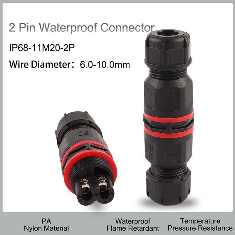 Conector a prueba de agua IP68, forma de E/S/T, 2/3/4/5 Pines, adaptador de Terminal eléctrico, conector de Cable para conexión de luz LED al aire libre: 2P M20 I Shape
