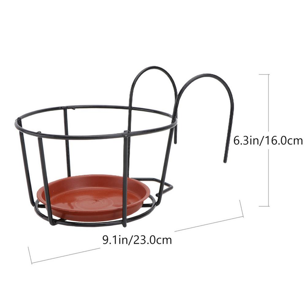 3PCS/Set Balcony Hanging Plant Racks Round Flower Pot Rack Railing Fence Outdoor Window Iron Bonsai Stand Decoration With Tray