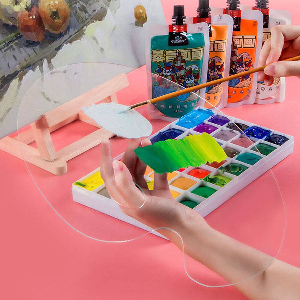 1PC Paint Palette Oval Palette Transparent Acrylic Painting Artist Mix Gouache Paint Palette