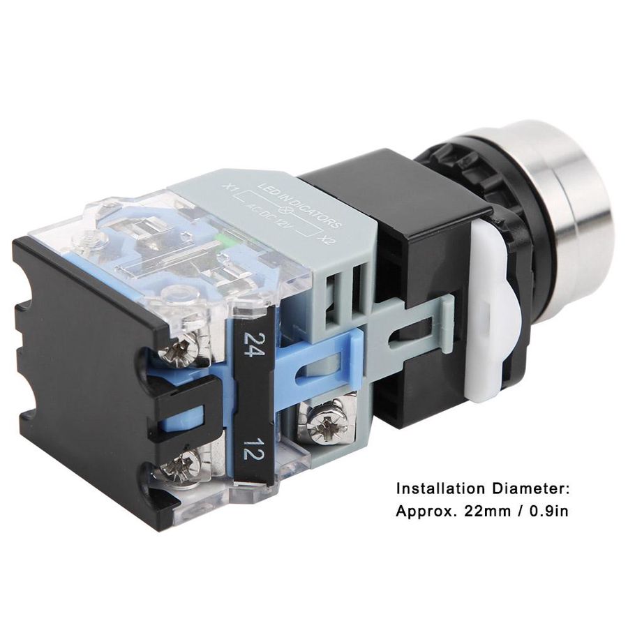 AC/DC 12V push button switch, 22 mm push button switch with red LED indicator lamp push button for boats cars