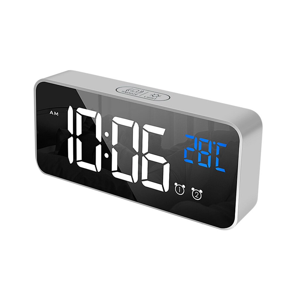 Smart LED Mirror Electronic Clock Portable Home USB Voice Control Silent Timer Music Alarm Clock Reminder For Year's: 01