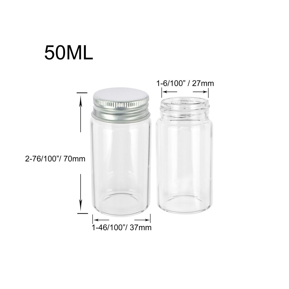 6Pc 25Ml 30Ml 40Ml 50Ml 60Ml 70Ml 80Ml 90Ml Mini Glas clear Fles Met Zilveren Schroef Aluminium Cap Voedsel Container Potten Flesjes: 50ml
