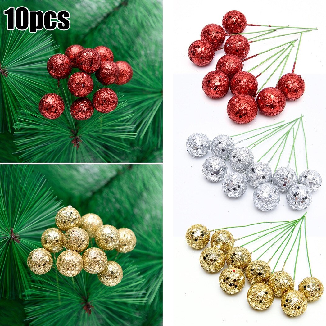 10 Pcs/ String Glitter Christmas Balls Baubles Xmas Tree Hanging Ornament Decors