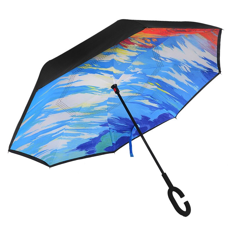 Fancytime paraguas de lluvia inverso para mujer plegable de doble capa para hombres soporte autónomo paraguas de mujer paraguas invertido a prueba de viento: 742