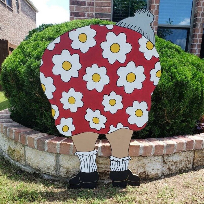 Old Lady Bending Down Yard Sign Outdoor Lawn Art Summer Decor Courtyard Art Ornaments Garden Silhouette Stakes