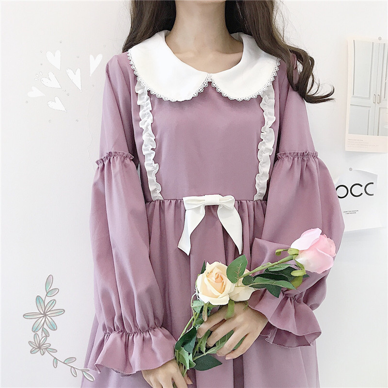 Vestido japonés dulce Bowknot volantes Lolita vestido Cos Loli Kawaii té Retro corte Vestidos